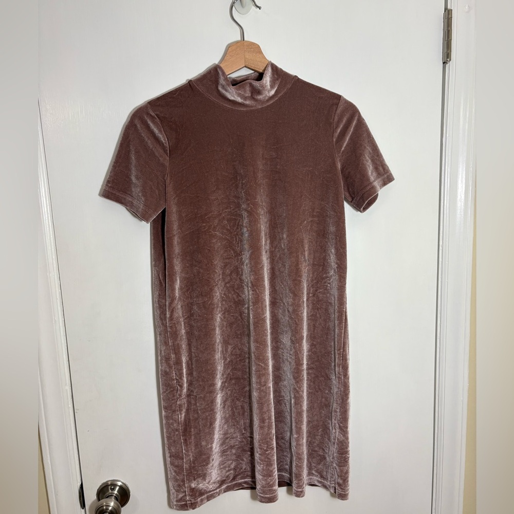 Madewell Crushed Velvet Mock Turtleneck Mauve Shift Dress Women’s Snall